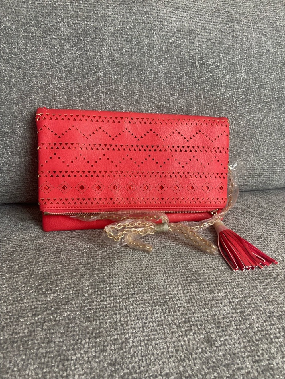 Red Laser-Cut Tassel Crossbody Clutch urban Expressions